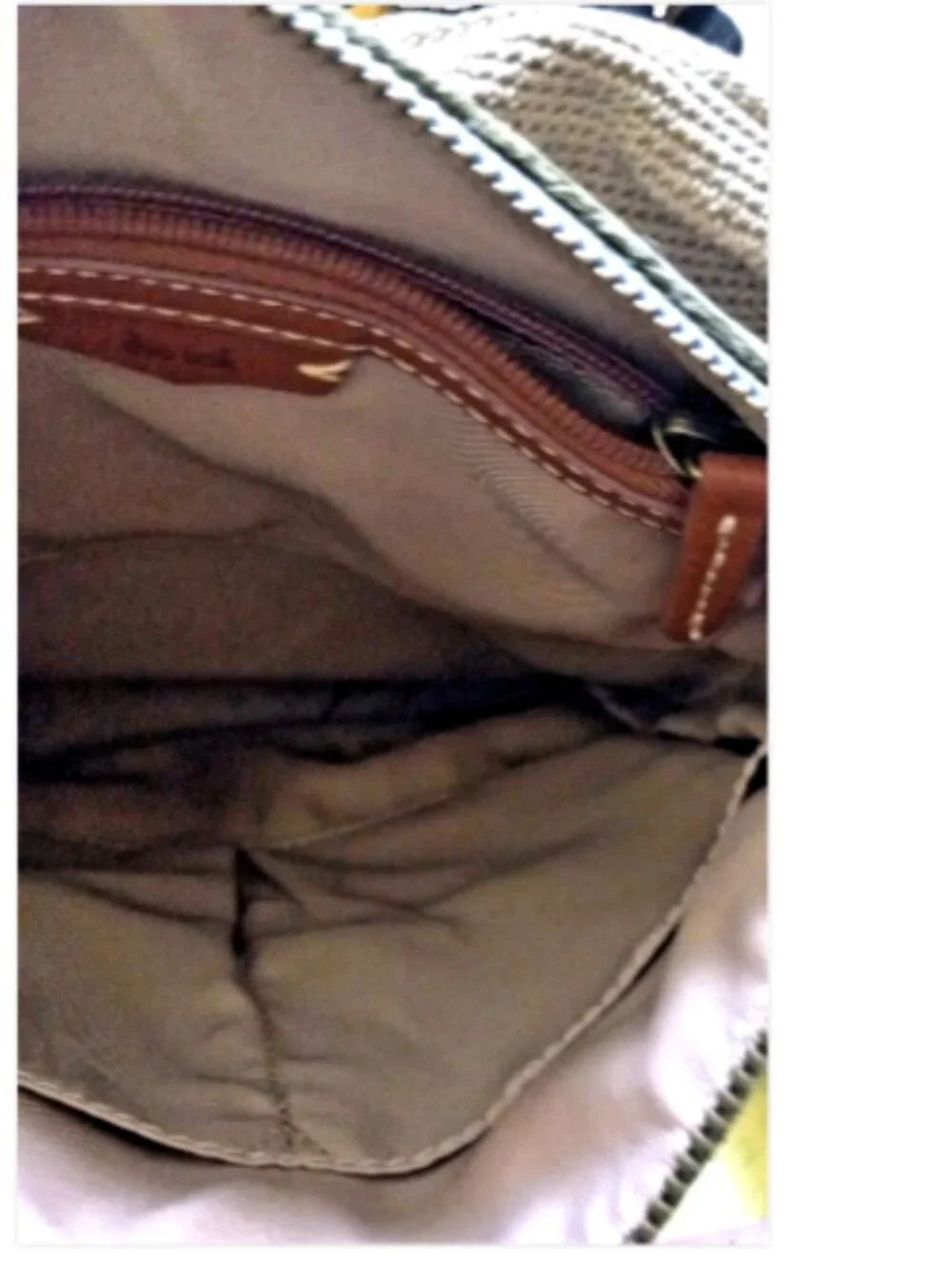 The Sak Brown Leather Crossbody Bag Woven Strap Zip Top Charm Pockets